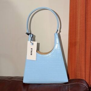 ‼️NEW Staud Rey Blue Croc Embossed Leather Shoulder Bag